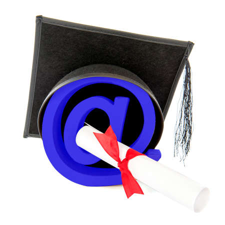An Atpersand with a diploma and a hat, for celebrating a graduatingの写真素材