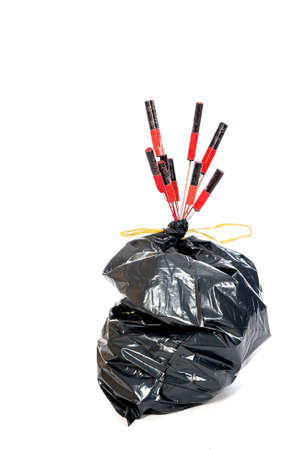 a garbage bag with old fireworks, on new years dayの写真素材