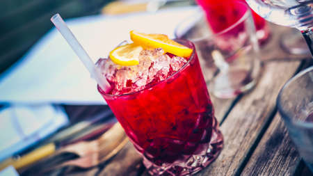 Closeup to a red fresh cocktailの写真素材