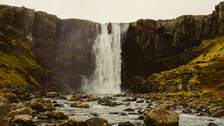 A cool waterfall in a rocky placeの写真素材