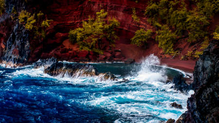 A rocky shore at seaの写真素材