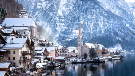A cool looking town in a mountain areaの写真素材
