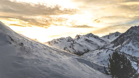 Full of snow mountain peaksの写真素材