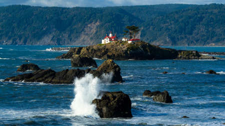 Some houses on a rocky shoreの写真素材