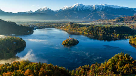 A beautiful landscape with a lake の写真素材