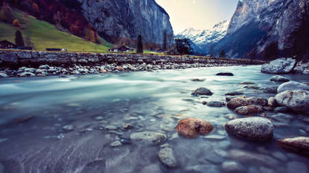 A beautiful rural zone and a cold riverの写真素材