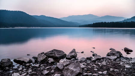 A cold calm lakeの写真素材