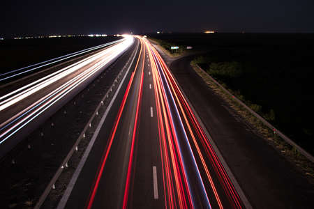 Night light trail on highway sceneの写真素材