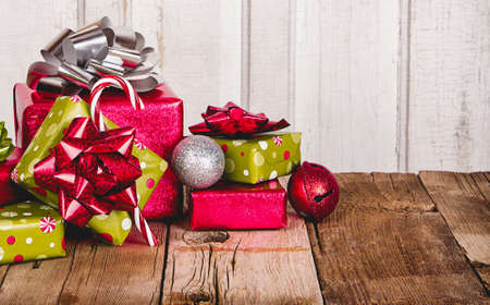 Gifts on the wooden tableの写真素材