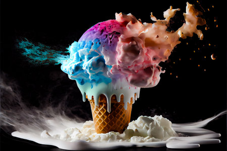 Multi colored icecream splash scene ai generatedの写真素材