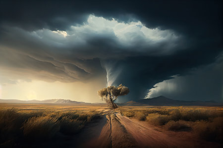 Tornado storm landscape. Dramatic Weather. Generative AIの素材