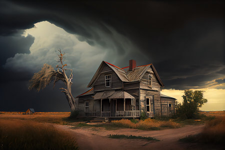 Tornado storm in village. Dramatic Weather. Generative AIの素材