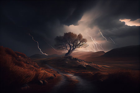 Tornado storm landscape. Dramatic Weather. Generative AIの素材