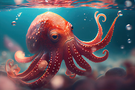 Close up of an octopus swimming under water. Generative AIの素材
