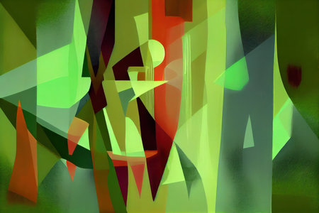 A colorful abstract background with geometric shapes and lines. Cubist style. Generative AIの素材