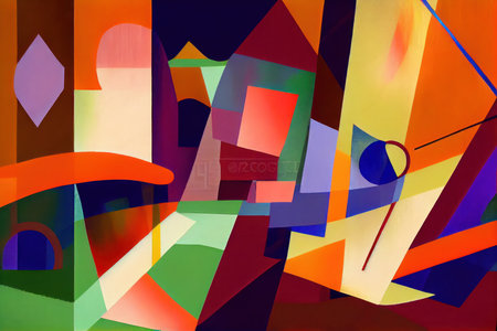 A colorful abstract background with geometric shapes and lines. Cubist style. Generative AIの素材