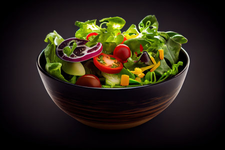 Fresh Salad Bowl on Dark Background. Generative AIの素材