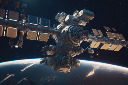 International Space Station with Earth in the Background. Generative AIの素材