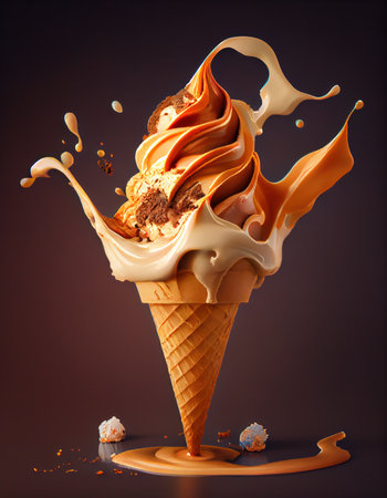 Ice cream in cone on a dark background. Studio Shot. Generative AIの素材