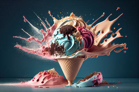 Ice cream in cone on a dark background. Studio Shot. Generative AIの素材