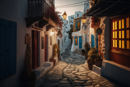 Streets of Mykonos Greece Island. Generative AIの素材