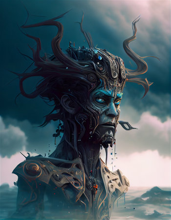 Poseidon portrait concept illustration. Generative AIの素材