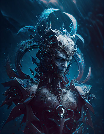 Poseidon portrait concept illustration. Generative AIの素材
