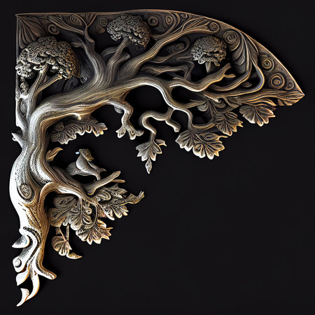 Tree ornament isolated on black background Generative AIの素材