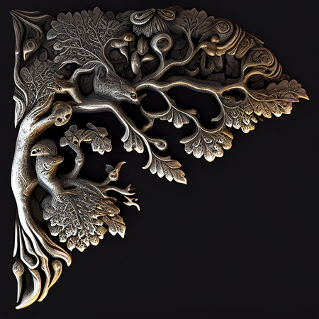 Tree ornament isolated on black background Generative AIの素材