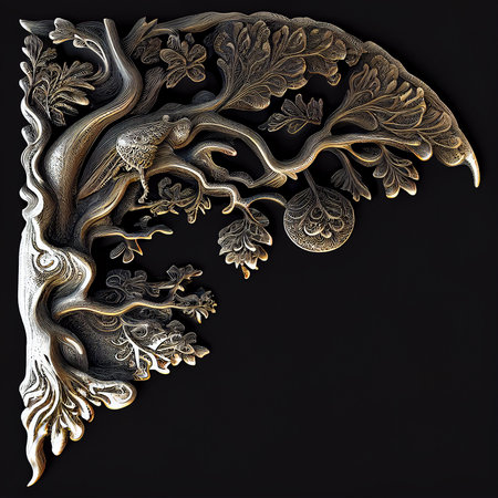 Tree ornament isolated on black background Generative AIの素材