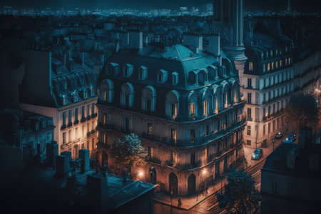 City Streets at Night. Bird eye view. Generative AIの素材