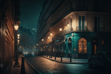European City Streets at Night. Generative AIの素材