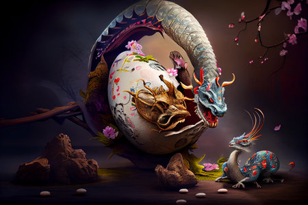 Fantasy easter egg illustration, Generative AIの素材