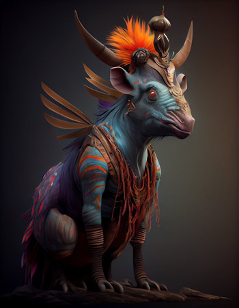Fictive animal illustration isolated on dark background. Generative AIの素材