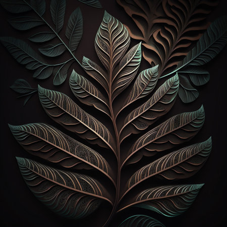 Texture of leaf on dark background, Generative AIの素材