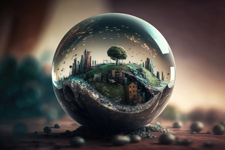 City in a sphere concept. Generative AIの素材