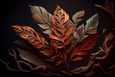 Leaves and roots illustration. Generative AIの素材