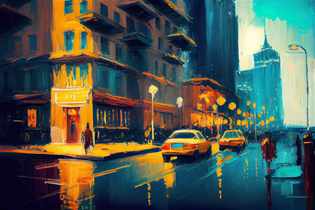 New York city scene abstract oil painting. Generative AIの素材