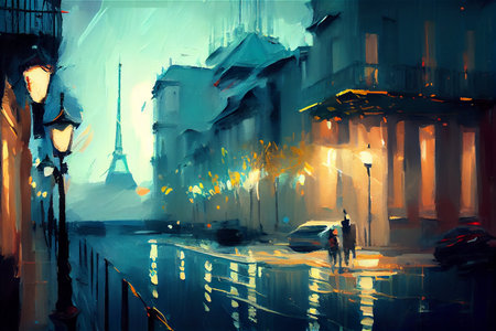 Paris city scene concept abstract oil painting. Generative AIの素材