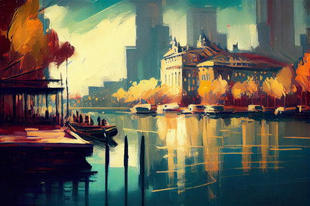 New York city scene abstract oil painting. Generative AIの素材