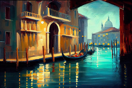 Venice canals painting. Concept art. Generative AIの素材