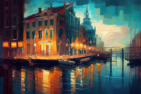 Amsterdam city painting. Concept art. Generative AIの素材