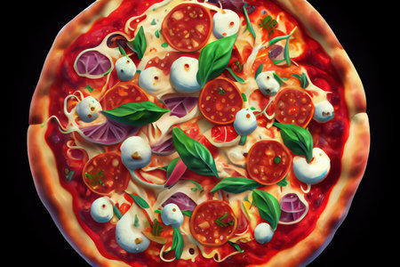Pizza illustration isolated on black background. Generative AIの素材