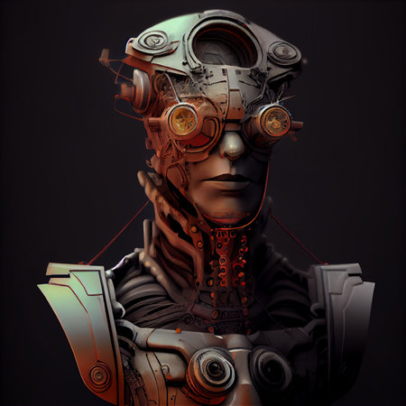 Steam-punk robot portrait illustration. Generative AIの素材