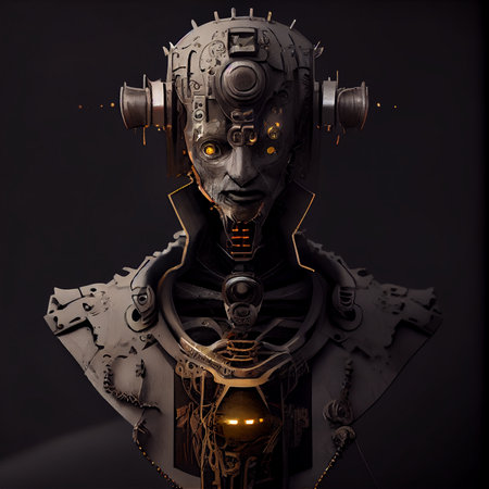 Steam-punk robot portrait illustration. Generative AIの素材