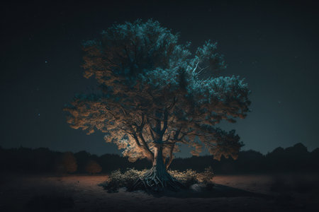 Scenic view of single tree landscape. Generative AIの素材