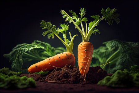 Illustration of carrots that have just been harvested. Agriculture and farming concept. Generative AIの素材