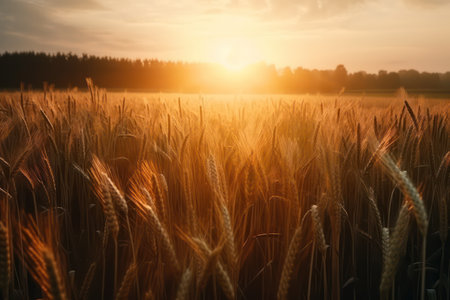 Wheat field in summer at golden hour. Generative AIの素材