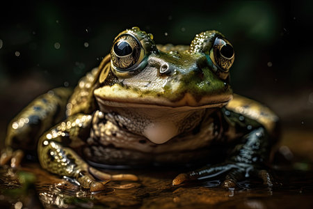 Frog close up portrait in forest. Generative AIの素材