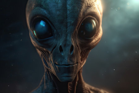 Close up of an alien portrait. Cinematic Lighting. Generative AIの素材